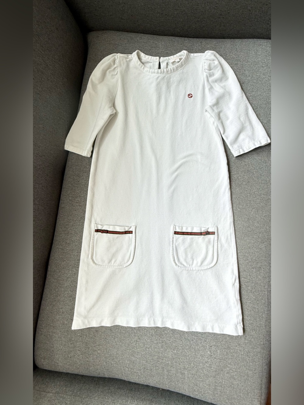 Gucci Girls White Cotton Pique Dress 10Y Red Green Web Trim GG Logo